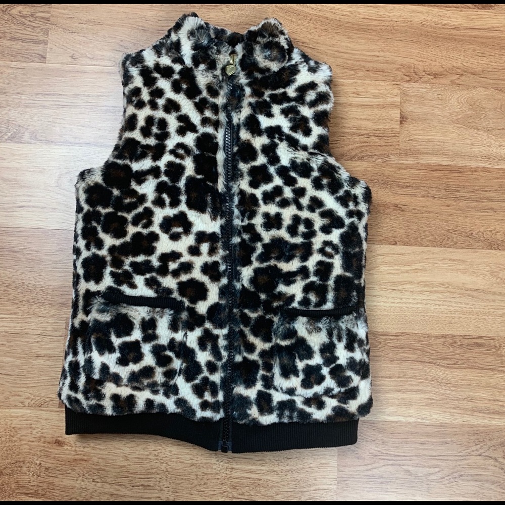 Kids Headquarters Girls Faux Fur Leopard Vest Size 5 Winter Fall Outdoors